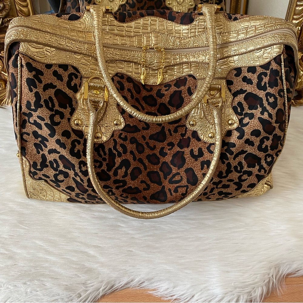 Leopard Gold Croc Embossed Large Carry Bag - Picture 2 of 13